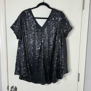 Roaman's Women’s Black Sequins Short Sleeve‎ Blouse Plus Size 20W